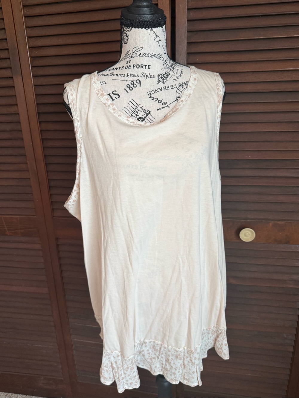 Cotton Bleu Blush Floral Trim Tunic Tank Top 1XL Plus Size Boho Layering